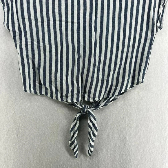 Lulus Blouse Women's S Blue White Stripes Button Up Collared Knot Hem Cropped - Picture 5 of 10